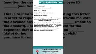 Letter for Requesting a Cash Advance for Expenses - Letter to Request for Cash Advance for Expenses