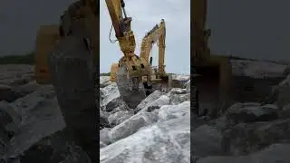 Some small rocks for the big CAT 374 #caterpillar #excavator #stone #ocean #lucianosexcavation #sea
