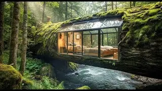 Building A Secret Room Inside A Tree Trunk Over A Waterfall (ASMR)