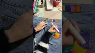 Pac man was speaking to me today. #upcycledjeans #upcycleddenim #painteddenim #refashion