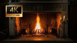 6 Hours of Medieval Fireplace Ambience | 13th Century English Architecture, Relaxing Fire Sounds