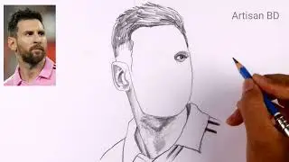 Leo Messi Face Realistic Portrait, Pencil Sketch, Messi Inter Miami #messi