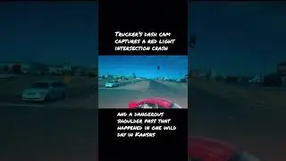 Trucker&rsquo;s dash cam captures a red light intersection crash smh #cdl #viral #trucking #shorts