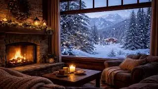 Cozy Fireplace in a Snowy Cabin | Relaxing Winter Ambience for Sleep & Study