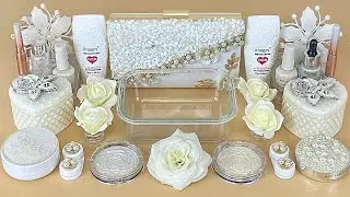 WHITE SLIME🤍 Mixing makeup and glitter into Clear Slime 💯% ASMR Satisfying Slime Videos 1080p