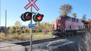   (AMAZING HORN!) CPKC mactier sub train crossing rural crossing 
