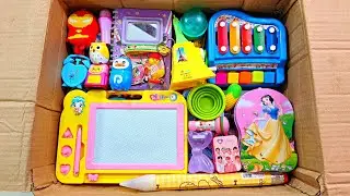 Unboxing modern toys & stationery items - pencil case, big sharpener, piggy bank, sketch board, pen
