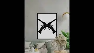 Crossed Pistols Silhouette SVG, Weapon Icon Clipart, Gun Symbol Vector, Military Digital Cut File