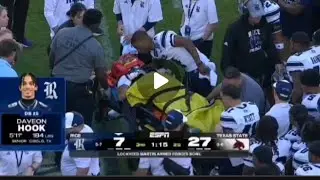 😨🏈 Scary Moment on the Field: Rice Safety Daveon Hook Carted Off After Collision