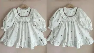 Frill Neck Baby Frock Cutting & Stitching 👗 | Full Sleeve Frock | 5–6 Years Girl