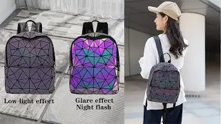 Geometric Luminous Backpacks for Women Holographic Bags Reflective Purse and Handbags