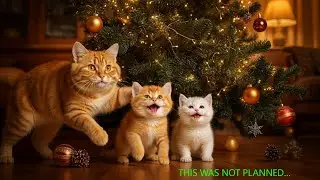 Christmas Tree Disaster 🎄😱 Mama Cat Saves the kittens Just in Time