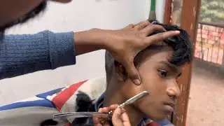 ASMR 9 class boy beard shave straight razor Gillette billed and simple haircut tutorial barbershop