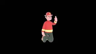 3D Cartoon Firefighter Male Character Turntable | Double Kneel Thumbs Up