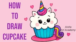 Unicorn Cupcake Drawing | Easy Kawaii Cupcake Drawing Tutorial