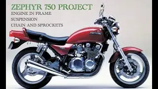 Engine in frame, suspension, chain and sprockets. Zephyr rebuild - Almost finished.