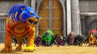 SaberTooth Pack Vs Spider Army! (Ark Survival Evolved) Battle