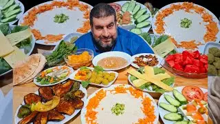 الاكيل تحدي فول وطعمية وباذنجان وبطاطس وطماطم وخيار وسردين بطيخ 🍈 🍉 جبن 🧀 بلح بالسمن البلدي والسمسم