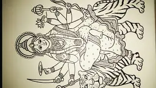 How to draw Maa Durga directly using black sketch  / Easy Drawing of maa Durga for beginners part 1