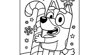Bluey with Christmas Stick Drawing Easy, Bluey Drawing and Coloring Pages for Kids, Bluey Drawing 