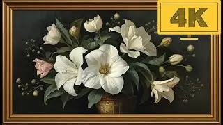 4K TV WALLPAPER Elegant White Flower Painting | Classic Floral Fine Art