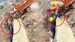 Motorcycle driver overturns and falls off a cliff while driving on a dangerous section of road#funny