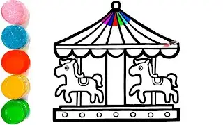 How to Draw Carousel Drawing | Drawing painting and Coloring Carousel for kids and Toddlers