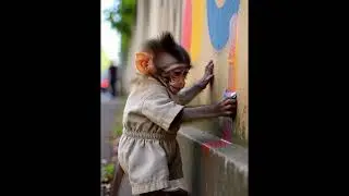 baby monkey trying to help poor people