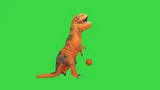 Dinosaur running after a ball on a 4K green screen