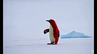 The Red Penguin Walking Around in Antarctica