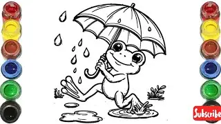 Cute Happy Frog With Umbrella Drawing,  Drawing, Painting & Coloring for kids, Toddlers#drawing#art