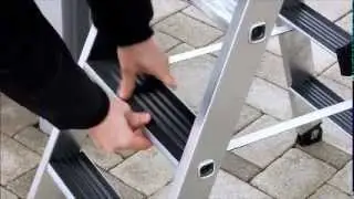 G&Uuml;NZBURGER Aluminium-Stehleiter, Stufenleiter beidseitig begehbar, Handhabung