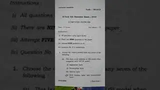 Computer Network previous year question paper B.tech 5th semester 2019. #CN # Network previous year