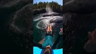 Waterslide into pool full of massive splash fun #summer #waterpark #fun