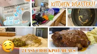 😱 KITCHEN DISASTER CLEAN 😱 2 EASY CROCKPOT MEALS 🍖 CLEAN WITH ME | MOTIVATIONAL CLEAN