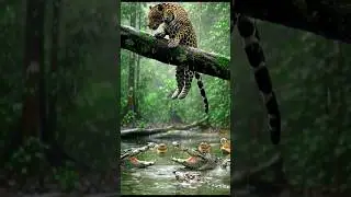 The moments when a jaguar falls into a crocodile pond.#animals #shorts #viralshort