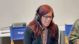 Principal Dr. Bonnie Smith with her morning announcements on the first day in the brand-new building