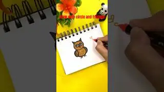Owl Drawing from circle triangle | Draw owl with number very easy #shorts #goviral #owl #drawing