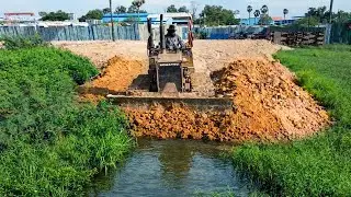 Wonderful Landfill !! Building New Road Bulldozer Komatsu D31 Incredible Skill Dump Truck Push Soils