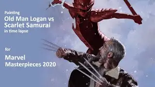 Marvel Masterpieces painting time lapse: Old Man Logan vs Scarlet Samurai for MM20 by David Palumbo