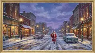 Santa In Small Christmas Town | Framed Art TV Wallpaper 4K | Oil Painting | 2 Hours | No Music