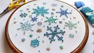 Christmas Snowflakes Embroidery Design | Christmas Pattern | DIY Embroidery Hoop Christmas Ornament