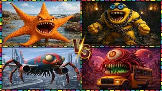 🚂👀😱 Star Fish eater 😱🆚 Minion Monster 🆚 SPIDER EXE 🆚 Red Head Bus Eater- Coffin Dance Song🎶