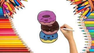 How To Draw cute Donut Drawing, Painting & Coloring For Kids and Toddlers_ Child Art 🐋🌈🎨