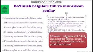 #TALIM #matematika 2-DARS BO'LINISH BELGILARI. TUB VA MURAKKAB SONLAR