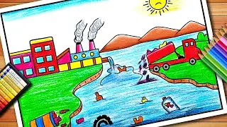 Stop Water Pollution Drawing | Water Pollution Poster | Earth Day | Save Earth Save Water Poster