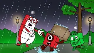 Скользкий из-за сильного дождя, Numberblock 1 падает &mdash; Раскраска Numberblocks Fanmade