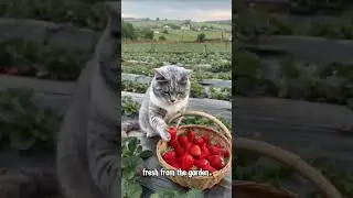 strawberry picking activities. #shorts #cat #aicat #aiandcats #animalintelligence