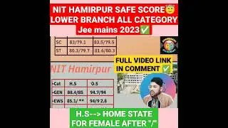 Nit Hamirpur safe score for lower branch 🔴😇🎉 |Jee mains 2023 ✅ #cutoff #jee #nit #shorts #jeemains