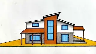 How to Draw a Modern House Drawing | Easy Modern Home Design |  Beautiful Modern House Drawing 